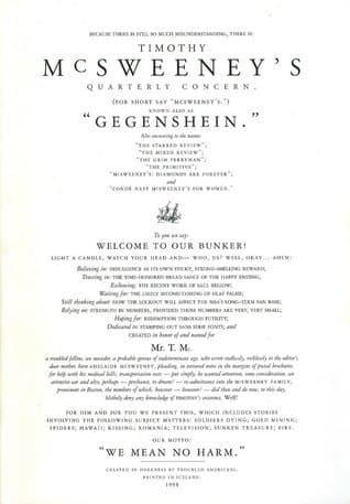 McSweeney's Issue 1: Gegenshein